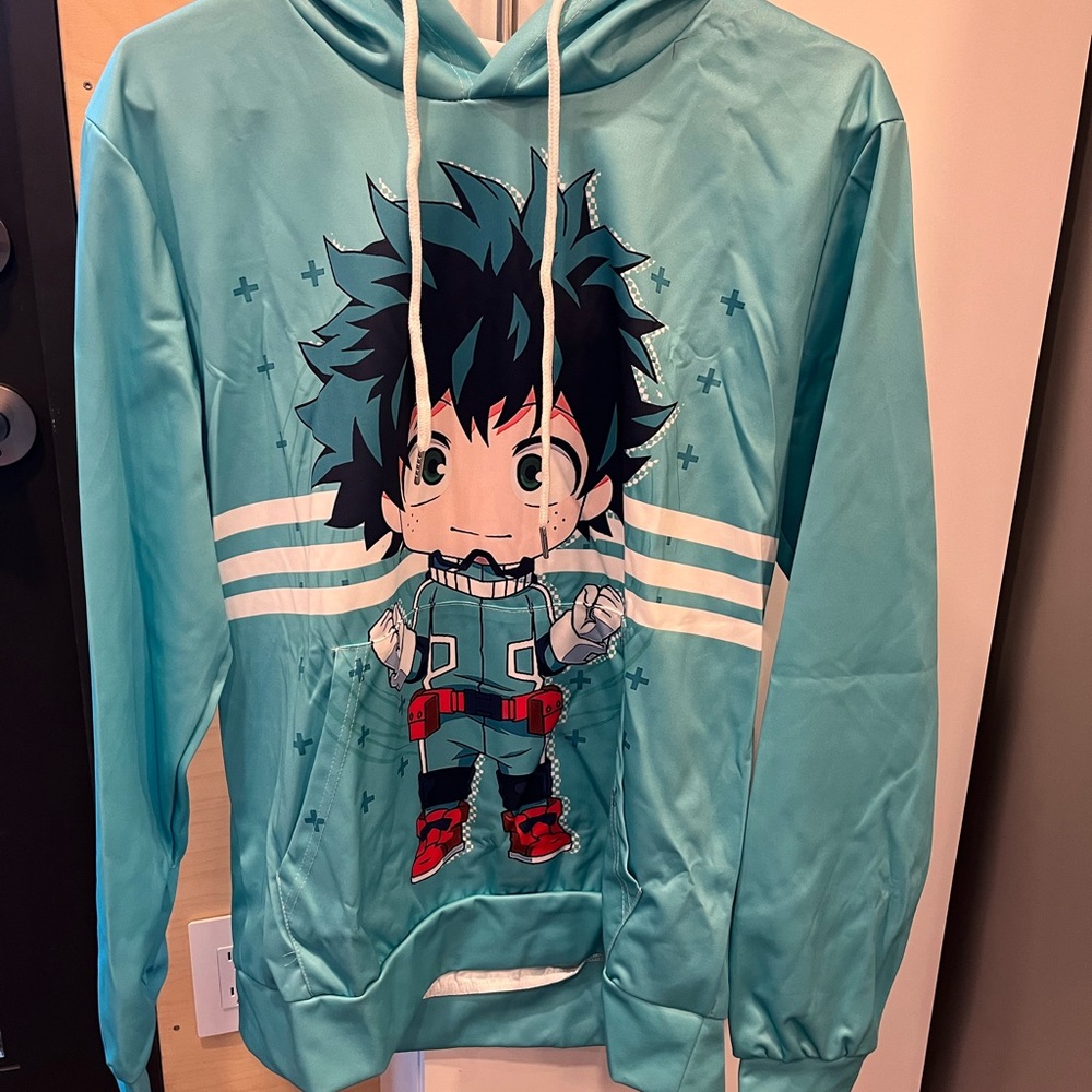 My Hero Academia Deku Izuku Midoriya Anime Teal Hoodie Medium Unisex